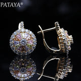 PATAYA 585 Rose Micro-wax Inlay Natural Zirconia Dangle Earrings