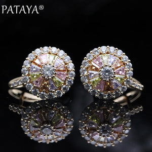 PATAYA 585 Rose Micro-wax Inlay Natural Zirconia Dangle Earrings