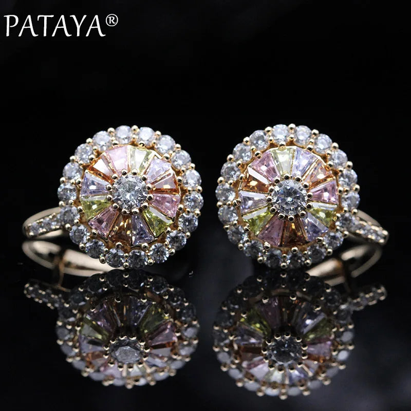 PATAYA 585 Rose Micro-wax Inlay Natural Zirconia Dangle Earrings