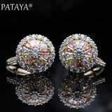 PATAYA 585 Rose Micro-wax Inlay Natural Zirconia Dangle Earrings