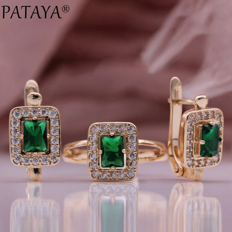 Rose Earrings Ring Set Green Zircon Jewelry Set For Women