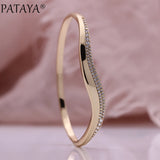 PATAYA Micro Wax Inlay Natural Zircon Women Bangles 585 Rose Jewelry