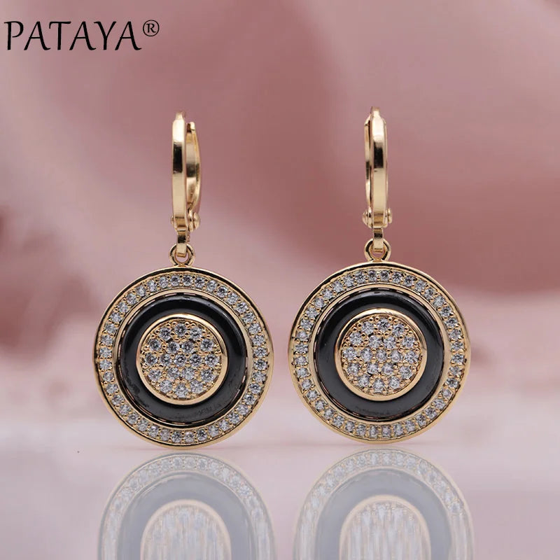 PATAYA Natural Zircon Ceramic Dangle Earrings 585 Rose Women Jewelry