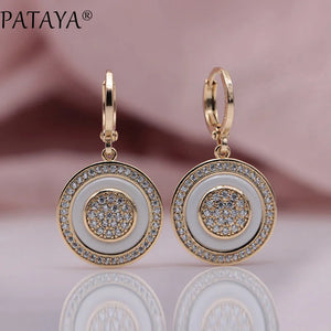 PATAYA Natural Zircon Ceramic Dangle Earrings 585 Rose Women Jewelry