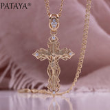 Rose Zircon Cross Necklace 585 Punk Pendant Jewelry