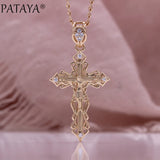 Rose Zircon Cross Necklace 585 Punk Pendant Jewelry