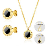 Roman Numeral Stainless Steel Earrings & Necklace Set