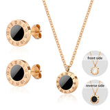 Roman Numeral Stainless Steel Earrings & Necklace Set