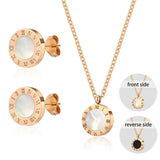 Roman Numeral Stainless Steel Earrings & Necklace Set