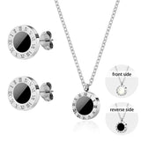 Roman Numeral Stainless Steel Earrings & Necklace Set