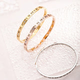 Roman Numerals Stainless Steel Bracelet Women CZ Bangle Wedding Jewelry