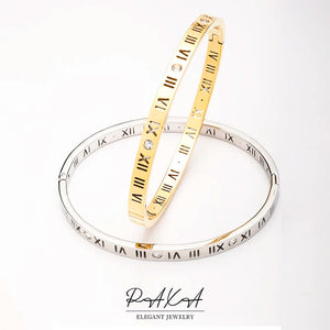 Roman Numerals Stainless Steel Bracelet Women CZ Bangle Wedding Jewelry