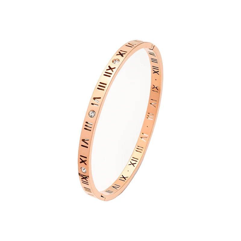 Roman Numerals Stainless Steel Bracelet Women CZ Bangle Wedding Jewelry