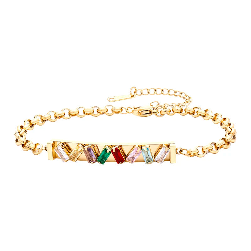 Colorful CZ Bracelet for Women Stainless Steel Chain