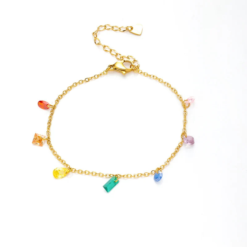 Colorful Zirconia Thin Chain Bracelet 18K Plating