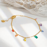 Colorful Zirconia Thin Chain Bracelet 18K Plating