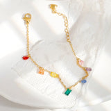 Colorful Zirconia Thin Chain Bracelet 18K Plating