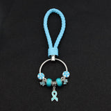 Ribbon Cancer Awareness Crystal Flower Beads Chain Key Chain