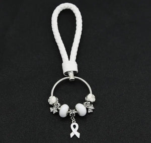 Ribbon Cancer Awareness Crystal Flower Beads Chain Key Chain