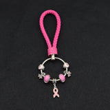 Ribbon Cancer Awareness Crystal Flower Beads Chain Key Chain