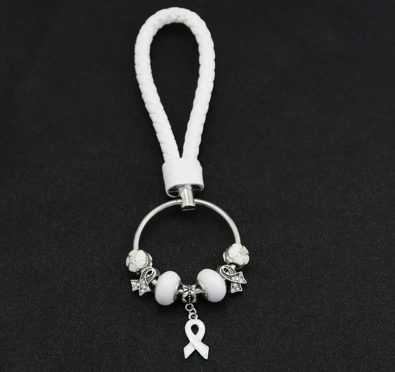 Ribbon Cancer Awareness Crystal Flower Beads Chain Key Chain