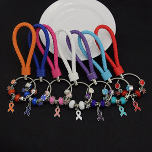 Ribbon Cancer Awareness Crystal Flower Beads Chain Key Chain