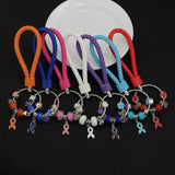 Ribbon Cancer Awareness Crystal Flower Beads Chain Key Chain