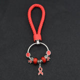 Ribbon Cancer Awareness Crystal Flower Beads Chain Key Chain