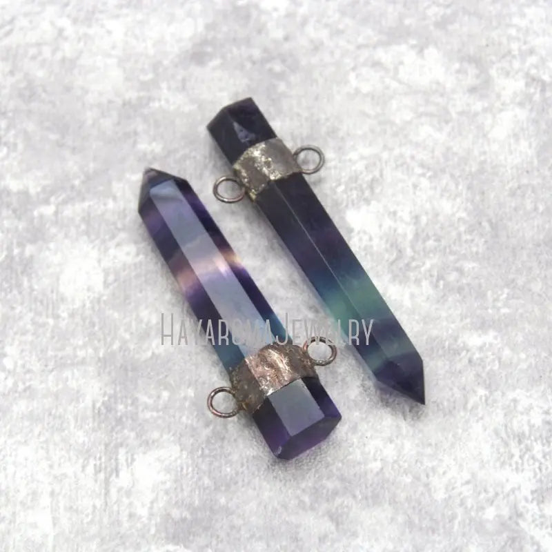 Faceted Rainbow Fluorite Hexagonal Prisms Pendant