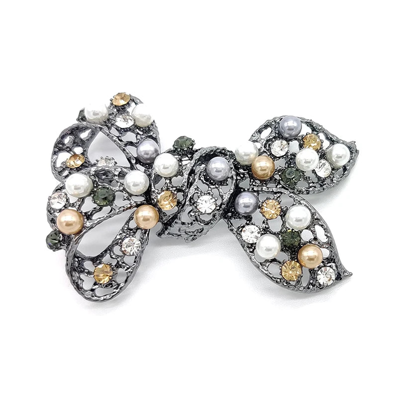 Pearl Zircon Bow Tie Retro Corsage Clothing Accessories Brooch Jewelry