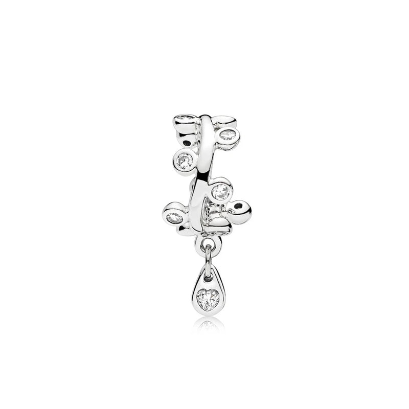 925 Silver Colorful Zircon Heart Charm with Spacer Pearl