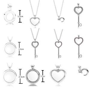 925 Sterling Silver Floating Locket Heart Key Box Necklace Pendant