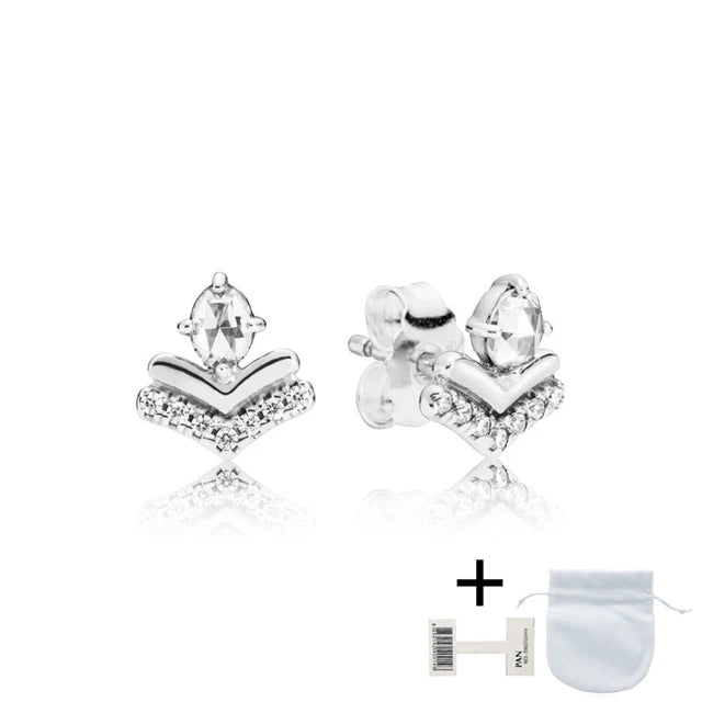 925 Silver Earrings with Logo for Ladies Girls Wedding Jewelry