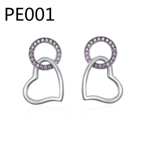 Silver Crystal Rhinestone Round Stud Earrings for Women