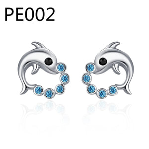 Silver Crystal Rhinestone Round Stud Earrings for Women