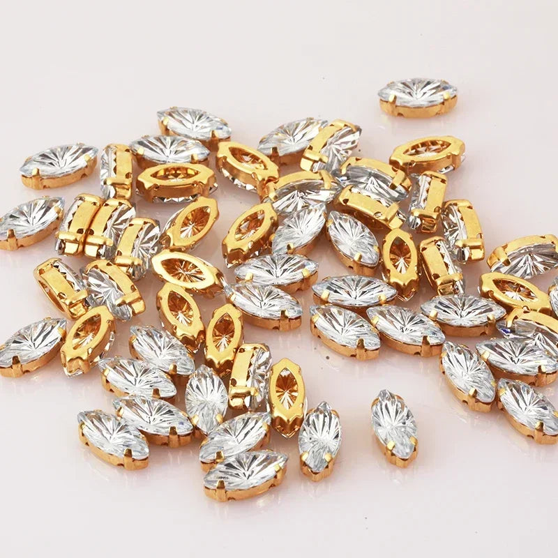 Arrival Laster Sew On Horse Eye Rhinestone Brass Claw Navette Stone Shapes