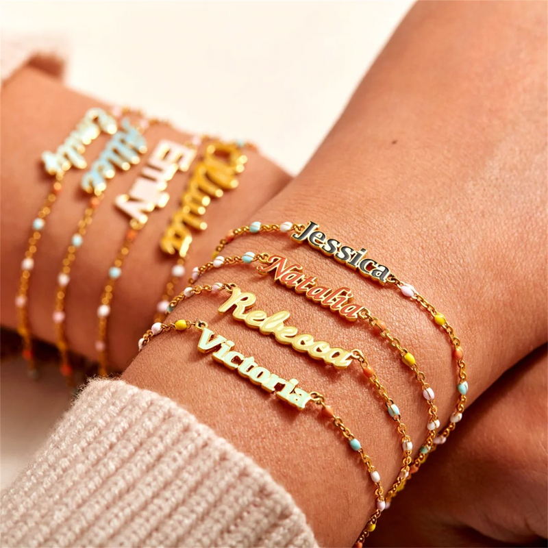 Personalized Enamel Bracelet - Boho Ceramic Beads Gift For Bridesmaid