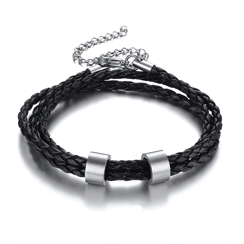 Personalized Men Braided Bracelet with Family Names Beads