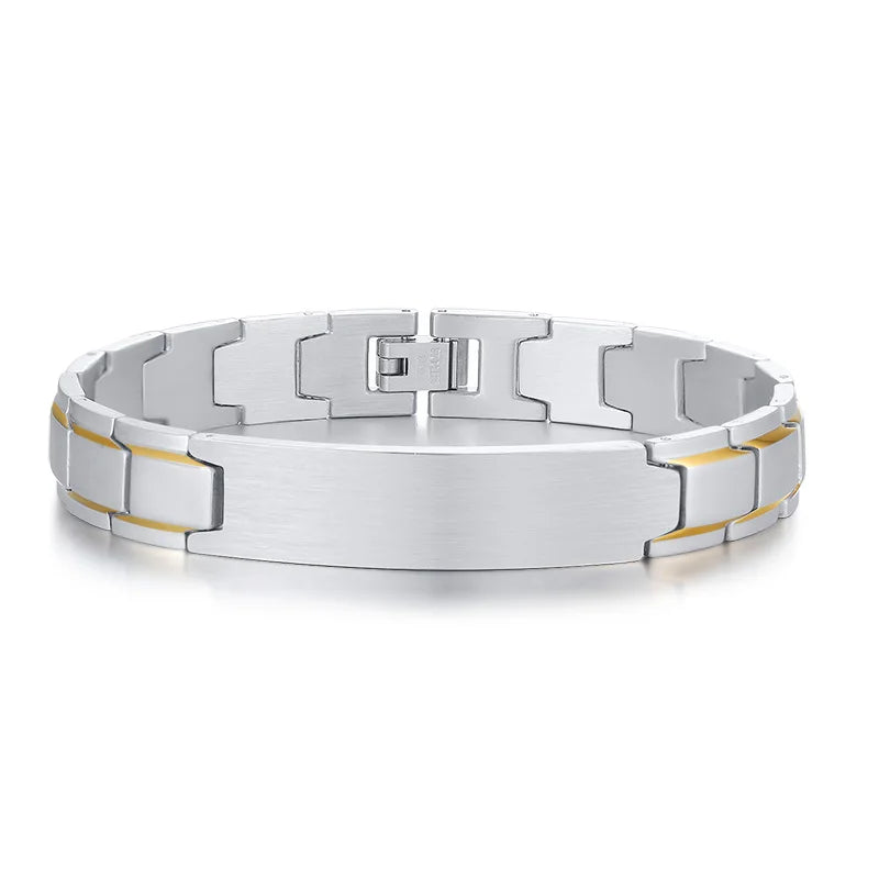 Men's Two Tone Stainless Steel Link Bracelet with Engraving