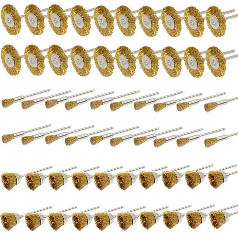 60PC Steel Brass Wire Wheel Brushes Set Kit for Rotary Tools Rust Polishing