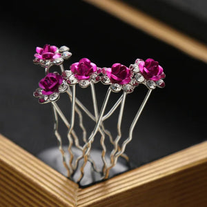 Bridal Wedding Hair Pins Rose Flower Crystal Hair Clips Women Jewelry Gift