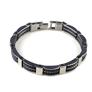 PINKSEE Men Steel Link Chain Bracelet Biker Wristband Silicone Gift