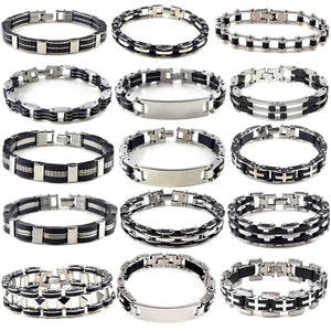 PINKSEE Men Steel Link Chain Bracelet Biker Wristband Silicone Gift