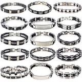 PINKSEE Men Steel Link Chain Bracelet Biker Wristband Silicone Gift