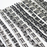 PINKSEE Men Steel Link Chain Bracelet Biker Wristband Silicone Gift