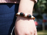 PK0426 Wood Bead Bracelet Leather Rope Men