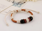 PK0426 Wood Bead Bracelet Leather Rope Men