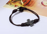 PK0436 Men Knots Cord Leather Bracelet with Cross