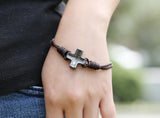 PK0436 Men Knots Cord Leather Bracelet with Cross