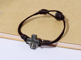 PK0436 Men Knots Cord Leather Bracelet with Cross